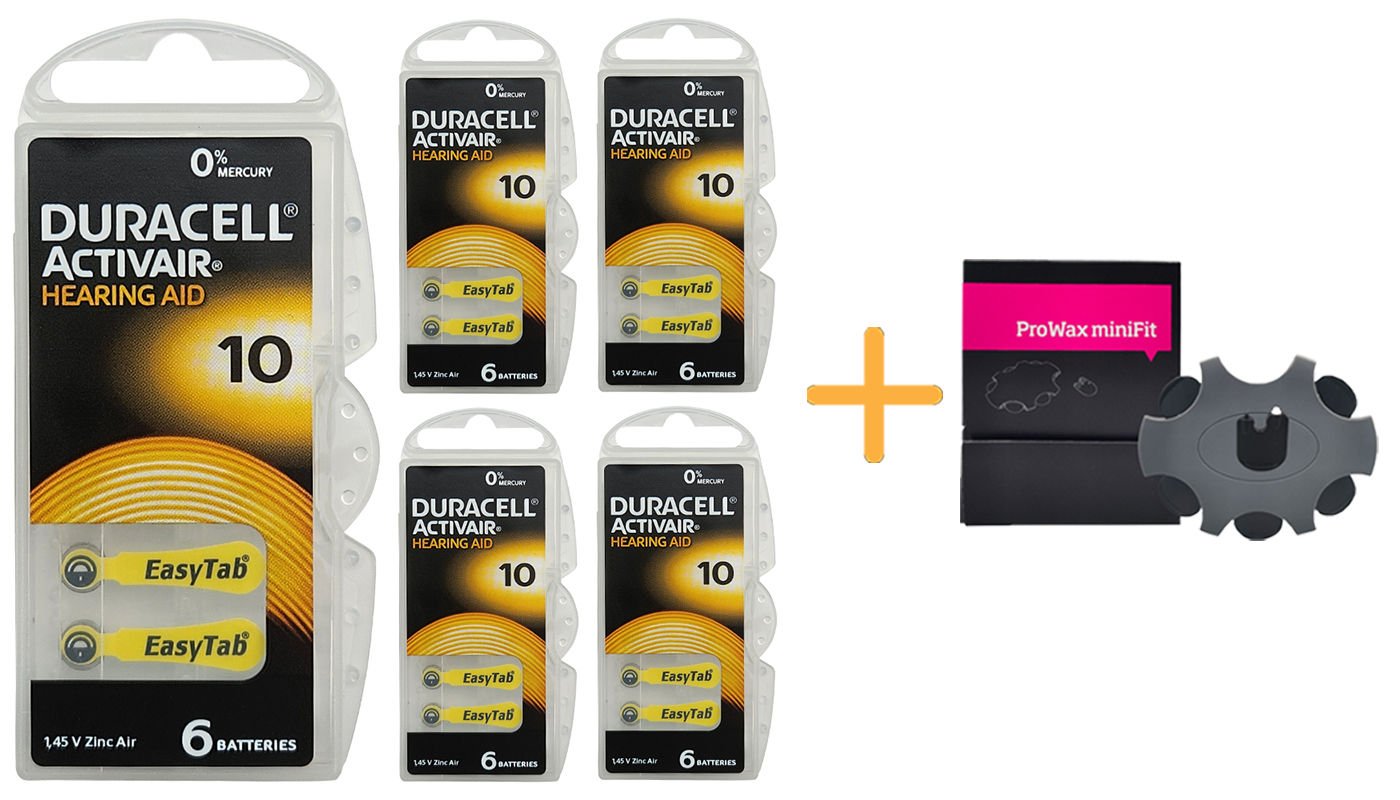 Duracell Actiavir 10 Numara İşitme Cihazı Pili (5 Paket x 6 Adet = 30 Adet Pil) + HEDİYE Prowax MiniFit Filtre