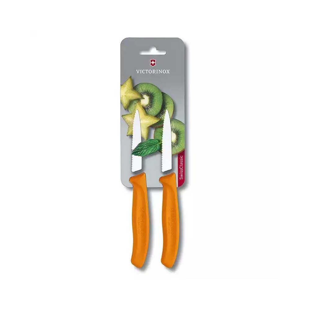 Victorinox 6.7636.L119B 8cm Turuncu 2li Tırtıklı Soyma Bıçağı, Blisterli Paket