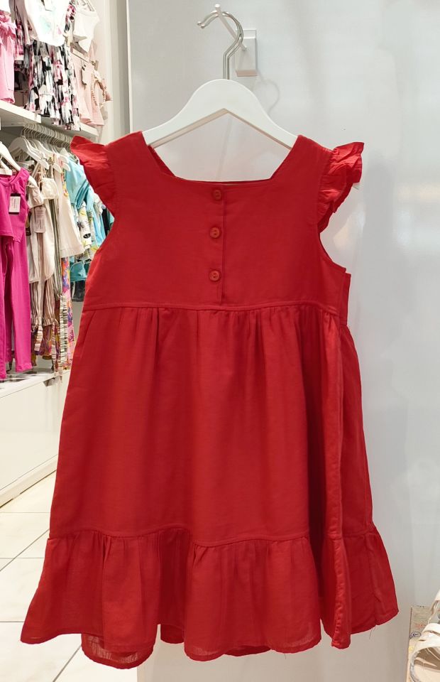 Kırmızı Keten Elbise