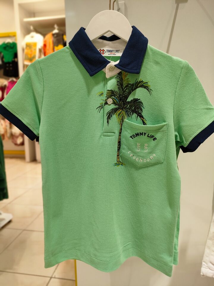 Palmiye Baskılı Polo Yaka T-shirt Yeşil