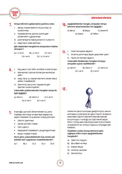 Sınav Yayınları 9. Sınıf Kimya Soru Bankası