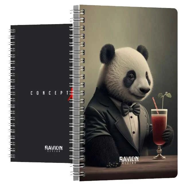 Ravion Concept Spiralli Panda Sert Kapak 96 Yaprak 17*24 Kareli Defter