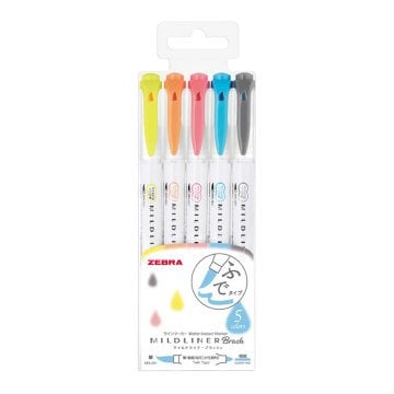 Zebra Mildliner Brush 5 Renk Çift Uçlu Fosforlu Kalem Seti WFT8-N-5C