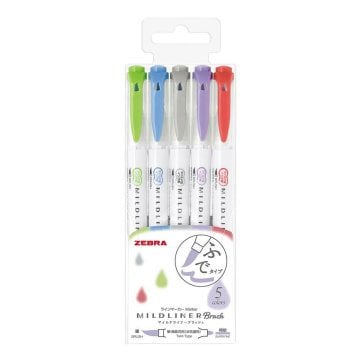 Zebra Mildliner Brush 5 Renk Çift Uçlu Fosforlu Kalem Seti WFT8-5C-NC