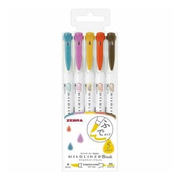 Zebra Mildliner Brush 5 Renk Çift Uçlu Fosforlu Kalem Seti WFT8-5C-RC