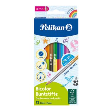 Pelikan Bicolor 12'li 24 Renk Çift Uçlu Kuru Boya