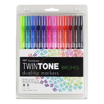 Tombow TwinTone Canlı Renkler Çift Uç 12 Renk Marker Kalem Seti