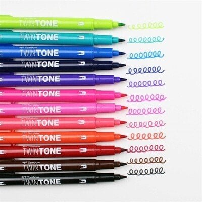 Tombow TwinTone Canlı Renkler Çift Uç 12 Renk Marker Kalem Seti