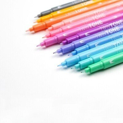 Tombow TwinTone Pastel Renkler Çift Uç 12 Renk Marker Kalem Seti