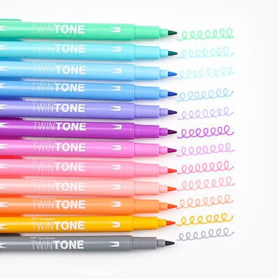 Tombow TwinTone Pastel Renkler Çift Uç 12 Renk Marker Kalem Seti
