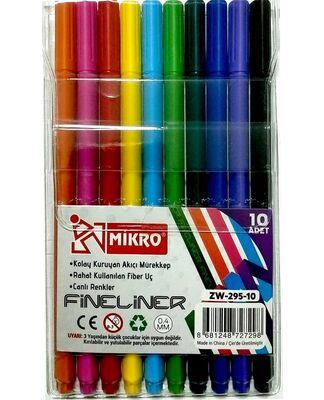 Mikro Fineliner Üçgen Gövde 0.4 mm 10 Renk Kalem Seti