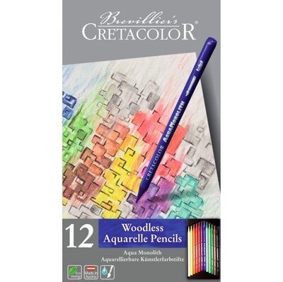 Cretacolor Woodless Aquarelle 12 Renk Metal Kutulu Sulandırılabilir Boya Kalemi Seti 250 12