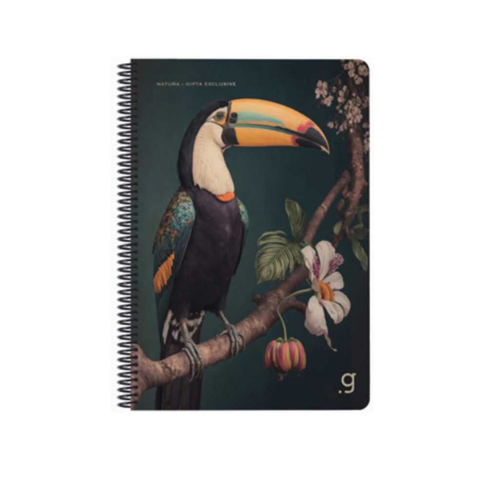 Gıpta Exclusive Natura Spiralli Tukan Kuşu Karton Kapak 80 Yaprak A4 Kareli Defter