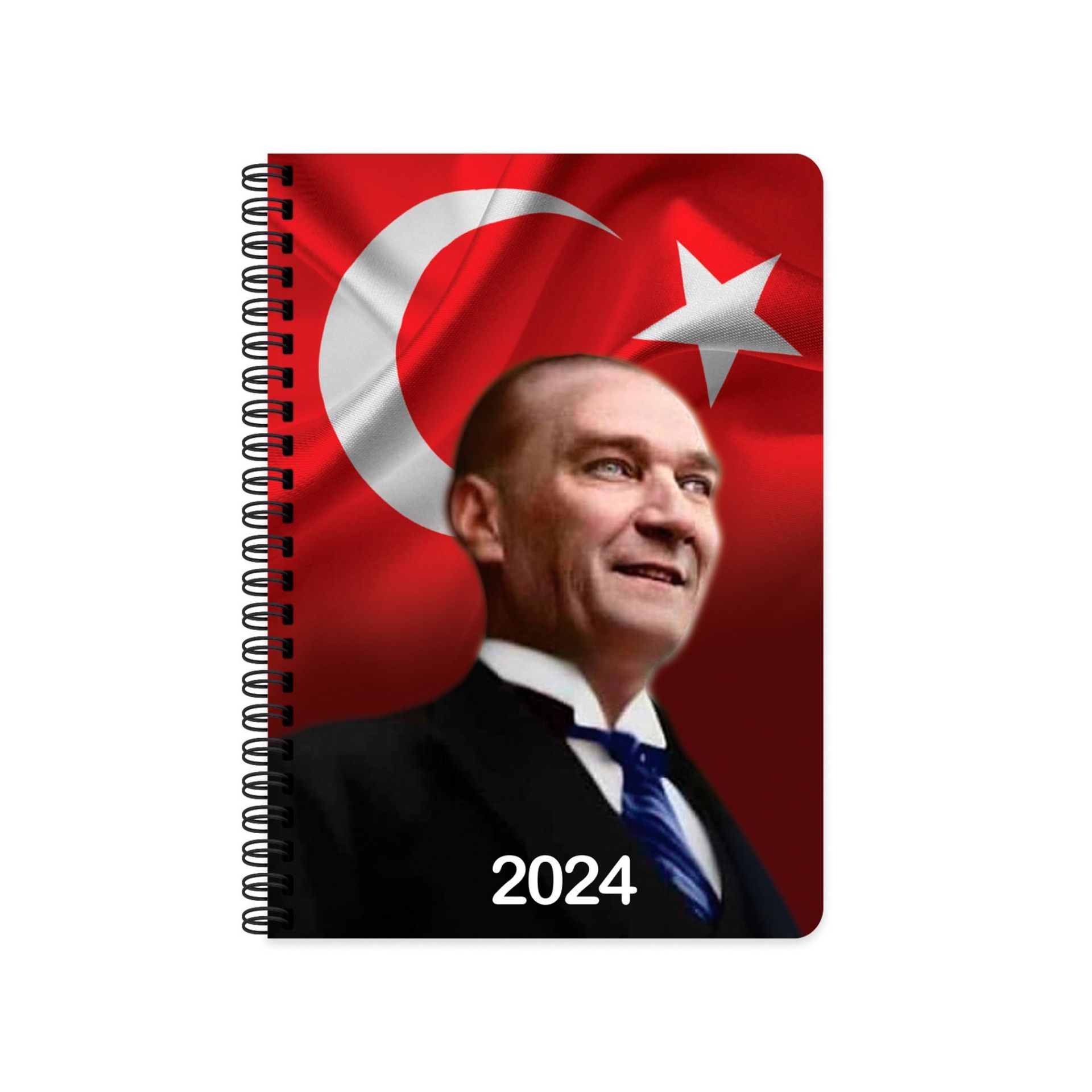 Keskin Color 2024 Spiralli Cumhurbaşkanı Atatürk Sert Kapak 17*24 Günlük Ajanda