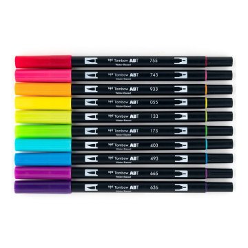 Tombow Dual Brush Çift Uç 10 Renk Parlak Renkler Keçeli Kalem Seti