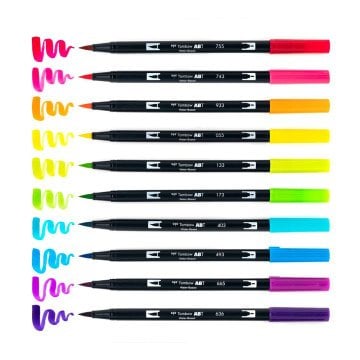 Tombow Dual Brush Çift Uç 10 Renk Parlak Renkler Keçeli Kalem Seti