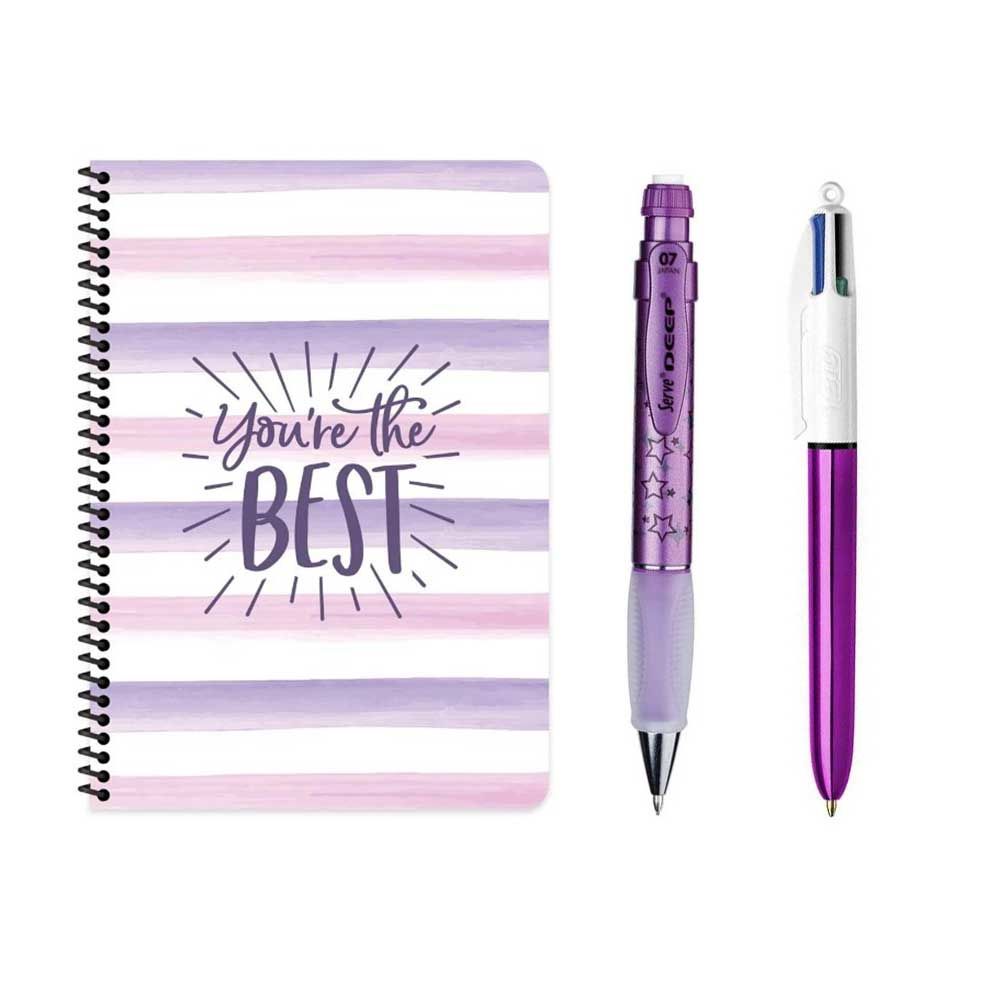 Keskin Color Mor Shine A4 Defter Serve Deep 0.7 Kalem Bic Fonksiyonel Tükenmez Kalem Seti