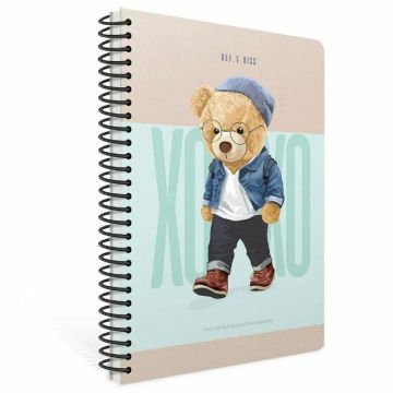 Gıpta Xoxo Spiralli Turkuaz Karton Kapak 100 Yaprak A4 Çizgili Defter