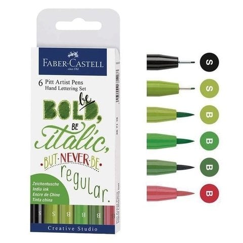 Faber Castell Pitt Artist Pens 6 Renk Yeşil Tonlar Kaligrafi Seti