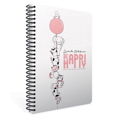 Gıpta White Notebook Spiralli Be Happy Karton Kapak 80 Yaprak A4 Kareli Defter