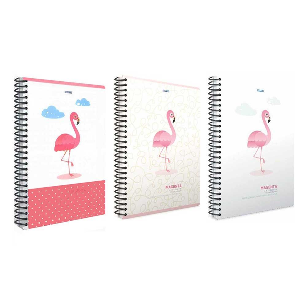 Gıpta Magenta Spiralli Flamingo 80 Yaprak 19*26 Kareli Defter Seti