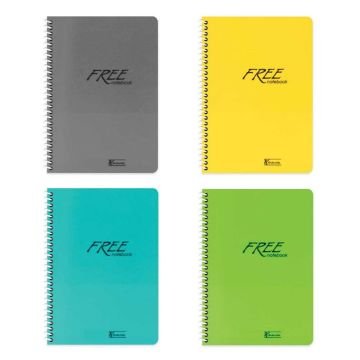 Keskin Color Free Spiralli Plastik Kapak 60 Yaprak A5 Kareli 4'lü Defter Seti