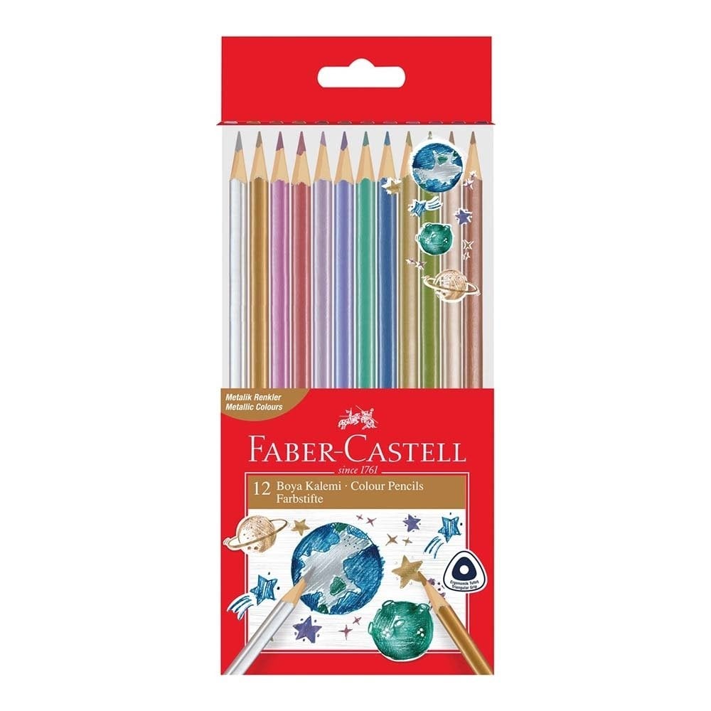 Faber Castell 12 Renk Metalik Tam Boy Kuru Boya Kalemi