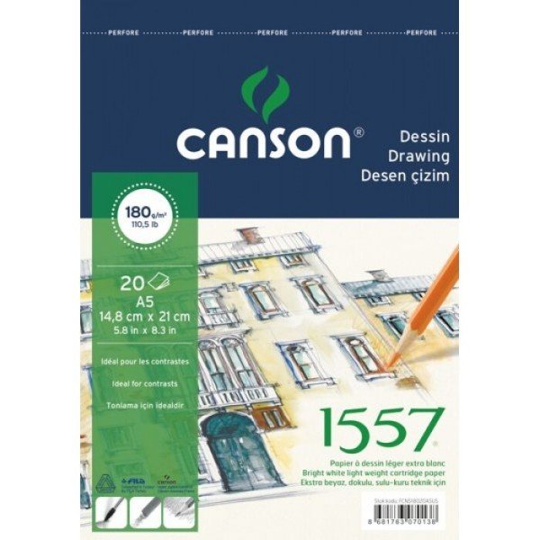 Canson 1557 A5 180 gr 20 Yaprak Spiralli Desen Çizim Defteri