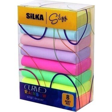 Silka Curved 8 Renk Neon Sınav Silgisi Seti