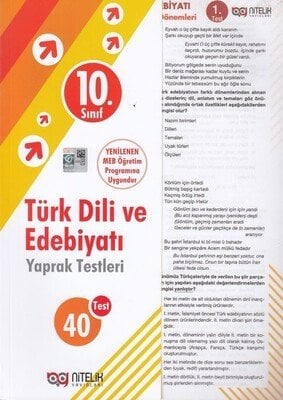 Nitelik Yayınları 10. Sınıf Türk Dili ve Edebiyatı Yaprak Test