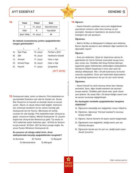 Yıldız Sorular AYT Edebiyat 8 Deneme
