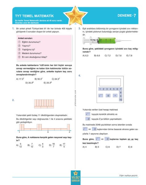 Yıldız Sorular TYT Matematik 8 Deneme