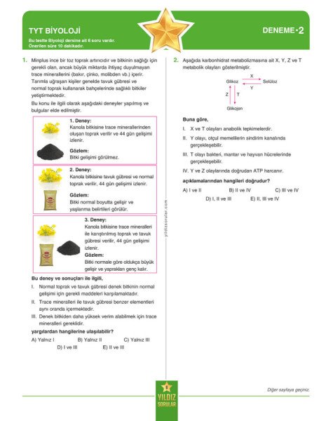 Yıldız Sorular TYT AYT Biyoloji 8+8 Deneme