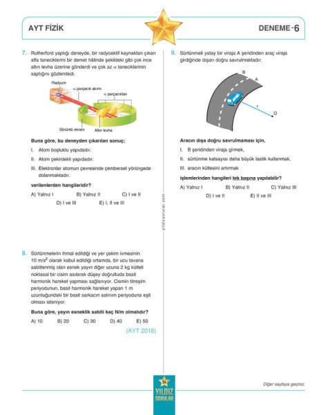 Yıldız Sorular TYT AYT Fizik 8+8 Deneme