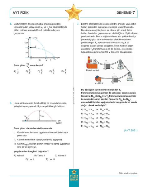 Yıldız Sorular TYT AYT Fizik 8+8 Deneme