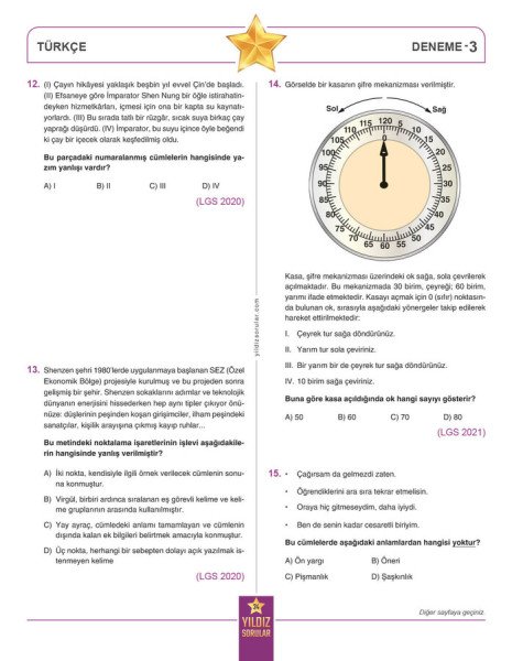 Yıldız Sorular 8. Sınıf LGS Türkçe 8 Deneme