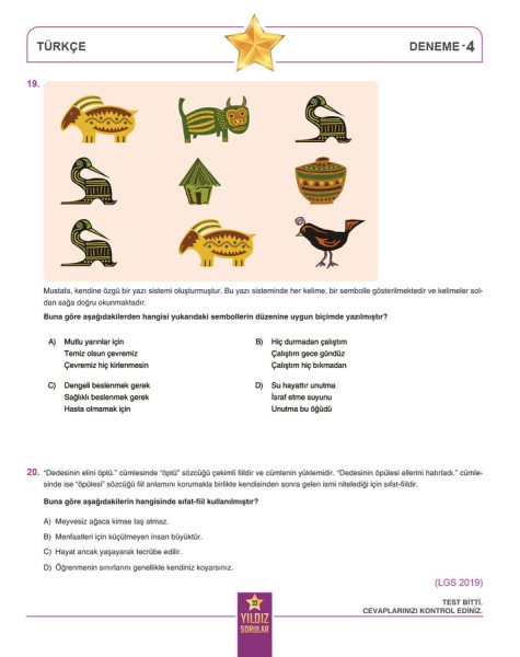 Yıldız Sorular 8. Sınıf LGS Türkçe 8 Deneme