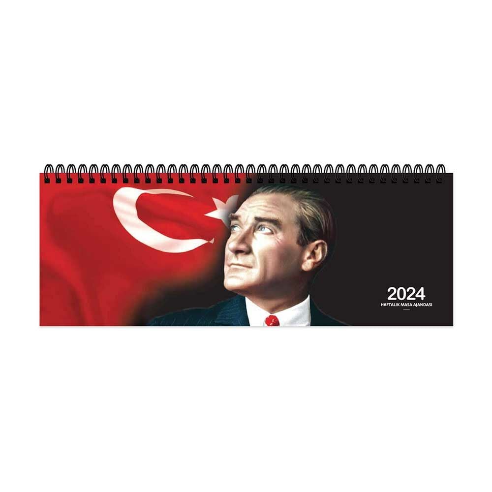 Keskin Color 2024 Spiralli Atatürk Karton Kapak 12*33 Haftalık Masa Ajandası