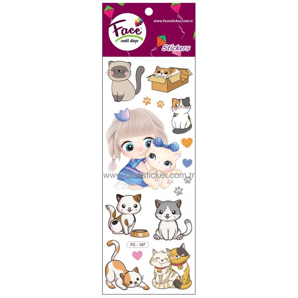 Face Kızlı Kedi Sticker Seti FC-197