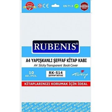 Rubenis 10'lu Tek Kenarı Yapışkanlı Buzlu Şeffaf A4 Hazır Kitap Kabı