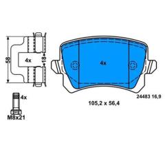 FREN-BALATA ARKA TKM. (DİSK)(105.5X56.4X17 MM) BOSCH / OCTAVİA / CADDY / TIGUAN / PASSAT / A6 / Q3 /
