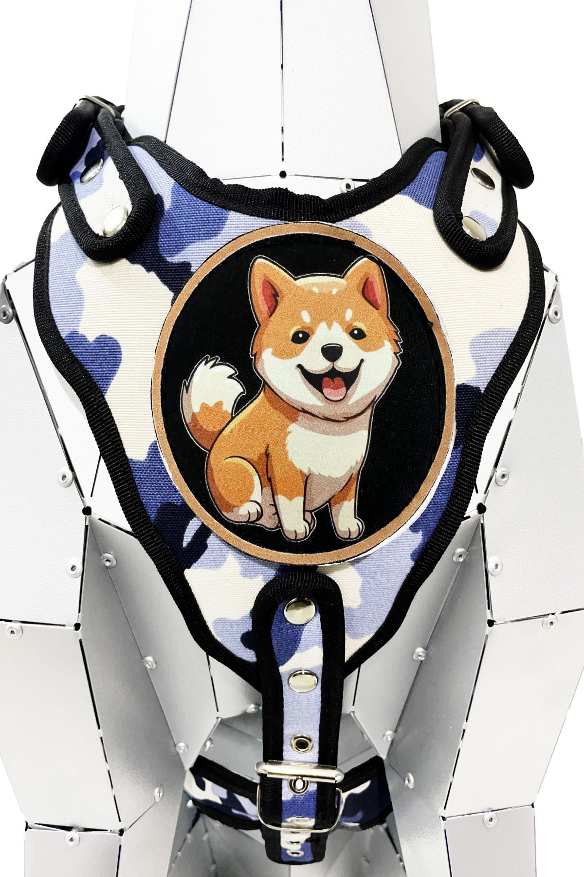 Mavi Beyaz Kamuflaj Shiba Inu Köpek Göğüs Tasması