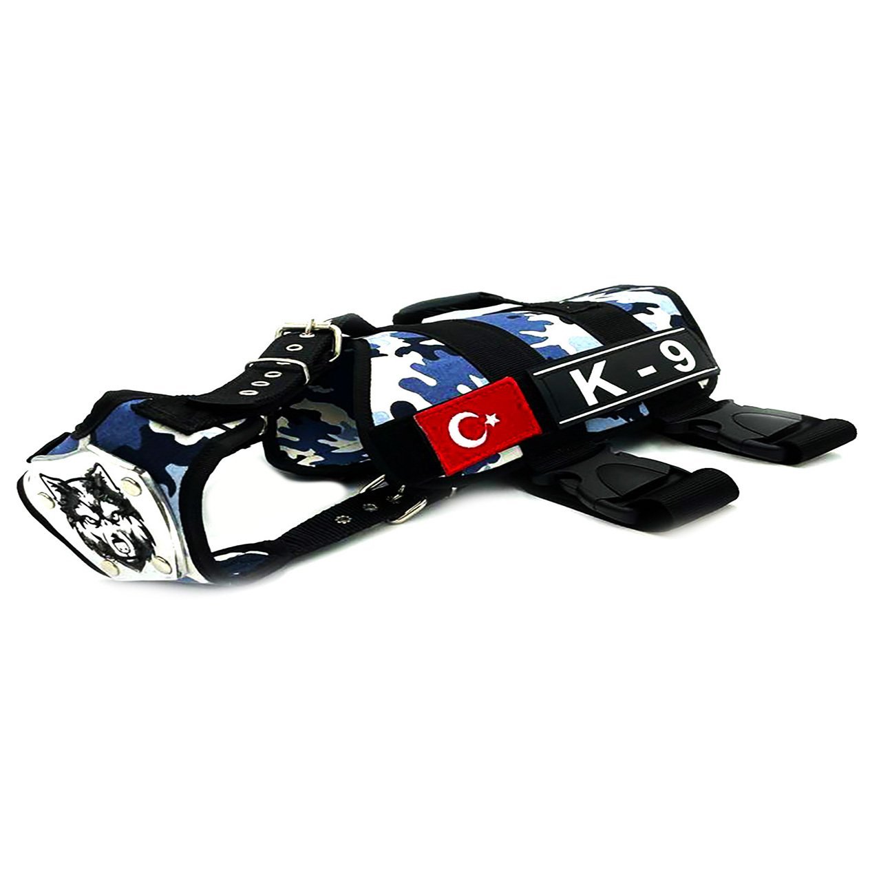 Çift Klipsli Kurt Başlı K9 Köpek Göğüs Tasması