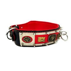 Kırmızı Krom Halkalı Özel Tasarım Lüks Deri Köpek Tasması