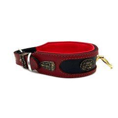 Kırmızı-Siyah Pirinç Halkalı Lüks Deri Köpek Tasması
