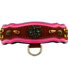 Pembe Viking Model Çivili Deri Köpek Tasması