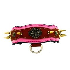 Pembe Viking Model Çivili Deri Köpek Tasması