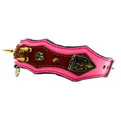 Pembe Viking Model Çivili Deri Köpek Tasması