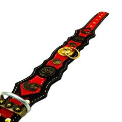 Siyah Kırmızı Pirinç Döküm Özel Tasarım Köpek Tasması 53-68cm