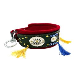 Koyu Yeşil Püsküllü Deri Kangal Köpek Tasması
